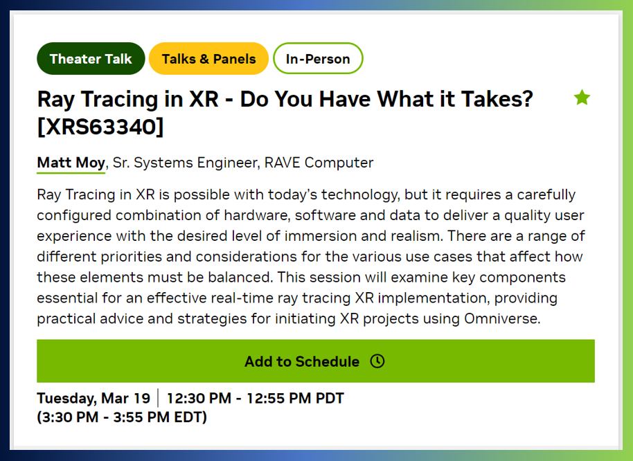 #GTC24 Ray Tracing in XR - Do You Have What It Takes? - Matt Moy, RAVE Computer #RenderBEASTX2